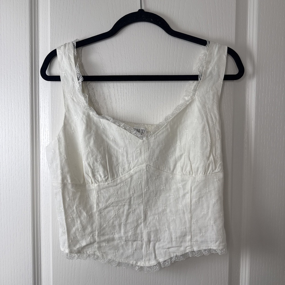 Sienna Sky Womens Cream Corset Top L NWT Lace Trim Cotton Cottagecore Bustier